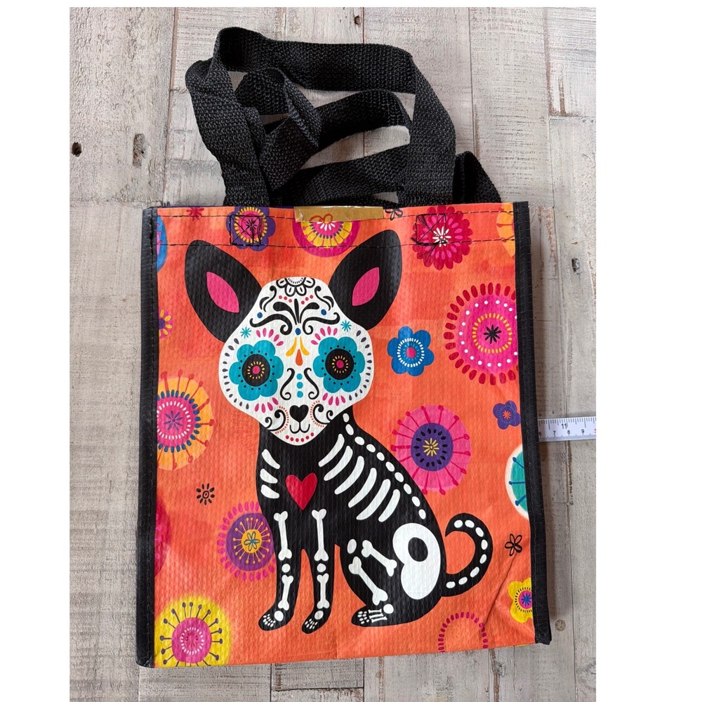 Halloween Dia de los Muertos Reusable Gift Bag 2 Pack Chihuahua Sugar Skull Dog